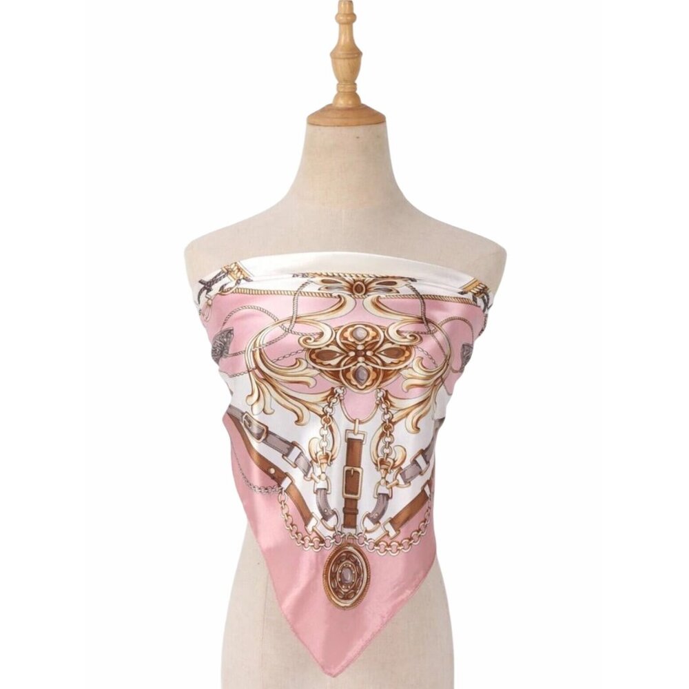 ✨Elegant Bandana Square Silky Scarf PINK Geometric Versatile Soft Luxury hijab✨ - Picture 4 of 6